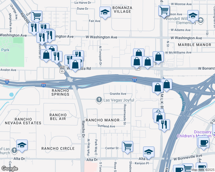 map of restaurants, bars, coffee shops, grocery stores, and more near 19 Zircon Circle in Las Vegas