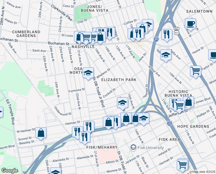 map of restaurants, bars, coffee shops, grocery stores, and more near 1619 17th Avenue North in Nashville