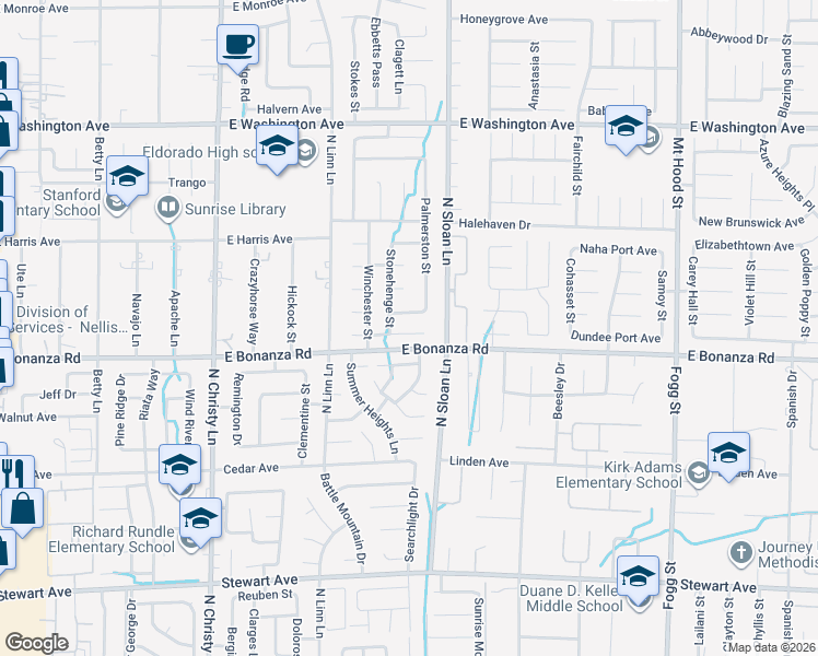 map of restaurants, bars, coffee shops, grocery stores, and more near 5832 Brisbane Place in Las Vegas