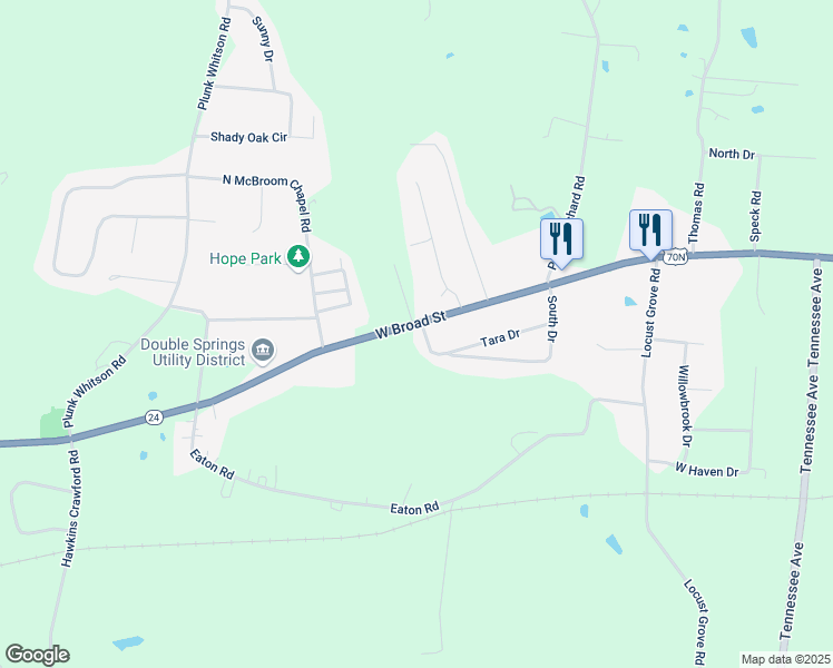 map of restaurants, bars, coffee shops, grocery stores, and more near 312 South Drive in Cookeville
