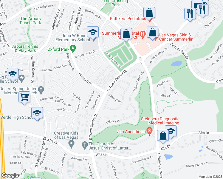 map of restaurants, bars, coffee shops, grocery stores, and more near 109 North Buteo Woods Lane in Las Vegas