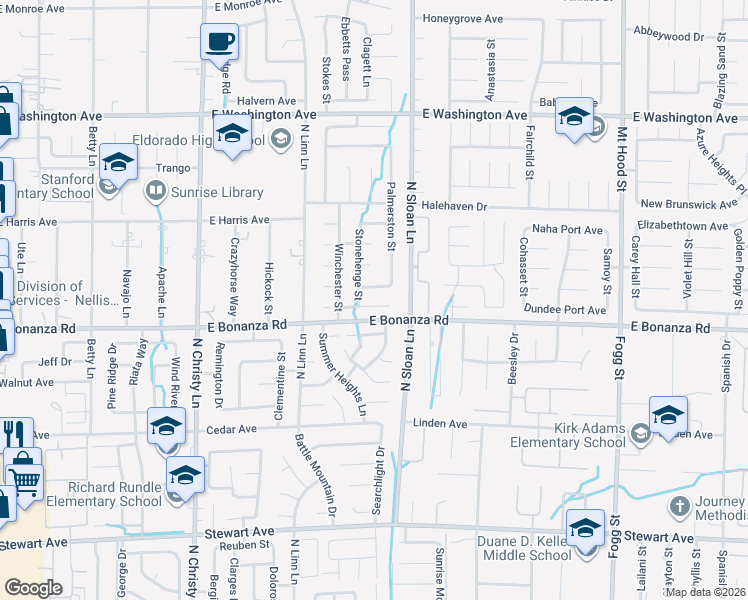 map of restaurants, bars, coffee shops, grocery stores, and more near 5831 Suffolk Avenue in Las Vegas