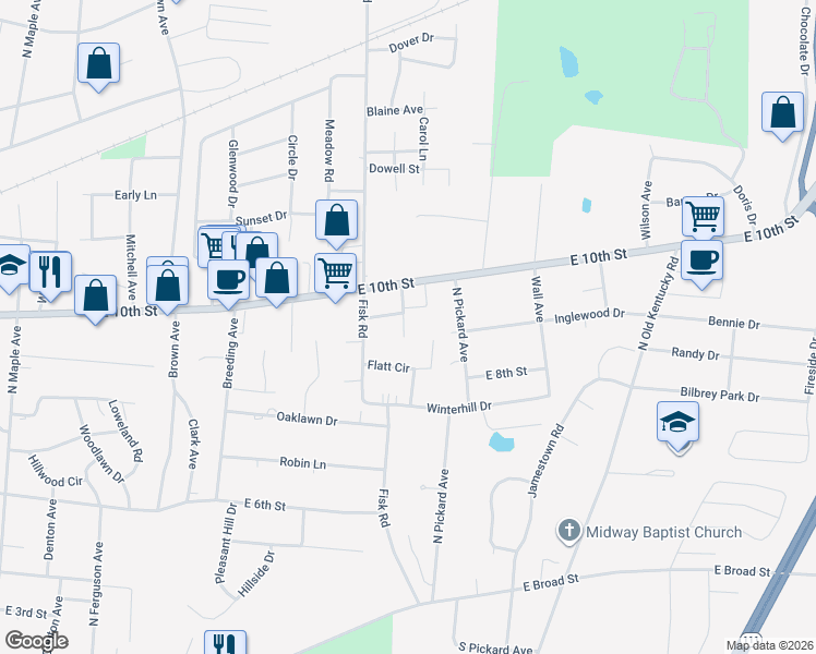map of restaurants, bars, coffee shops, grocery stores, and more near 1 Shanks Avenue in Cookeville
