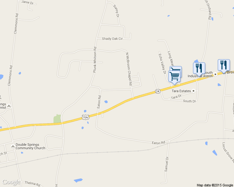 map of restaurants, bars, coffee shops, grocery stores, and more near 3810 McBroom Chapel Road in Cookeville