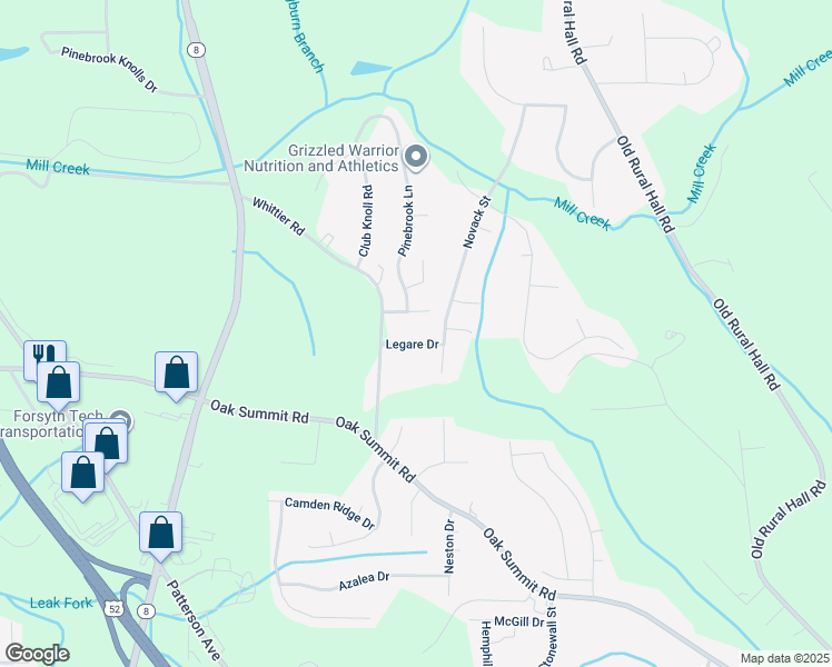 map of restaurants, bars, coffee shops, grocery stores, and more near 5510 Legare Drive in Winston-Salem