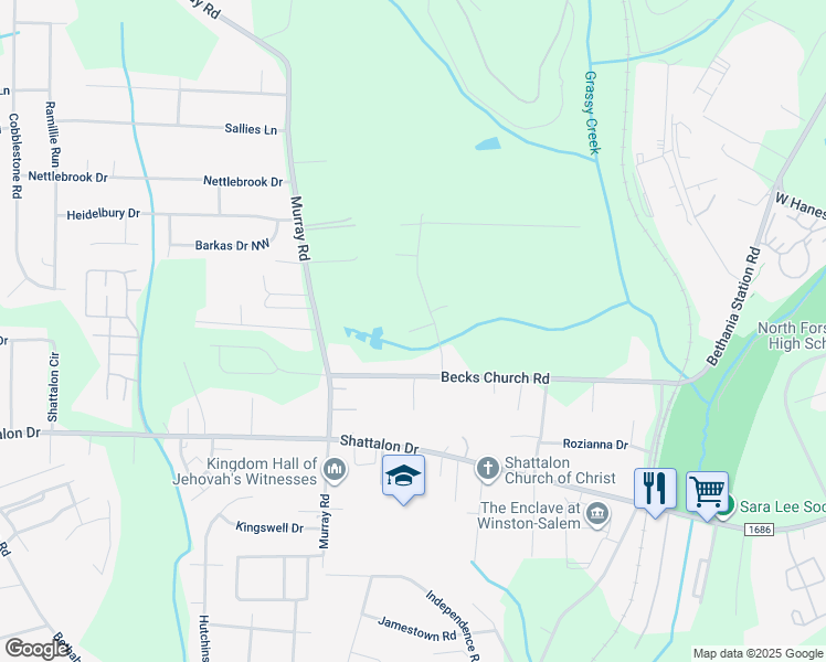 map of restaurants, bars, coffee shops, grocery stores, and more near 5402 Choyce Court in Winston-Salem