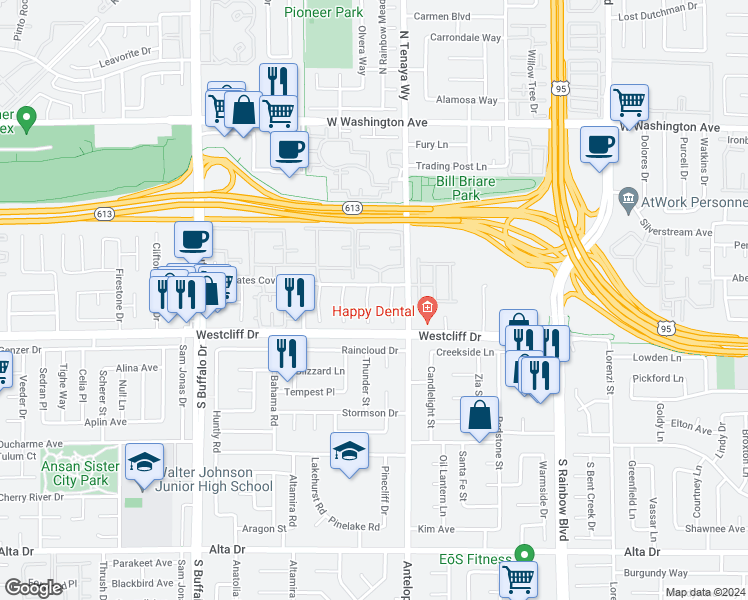 map of restaurants, bars, coffee shops, grocery stores, and more near 208 Lotus Blossom Court in Las Vegas