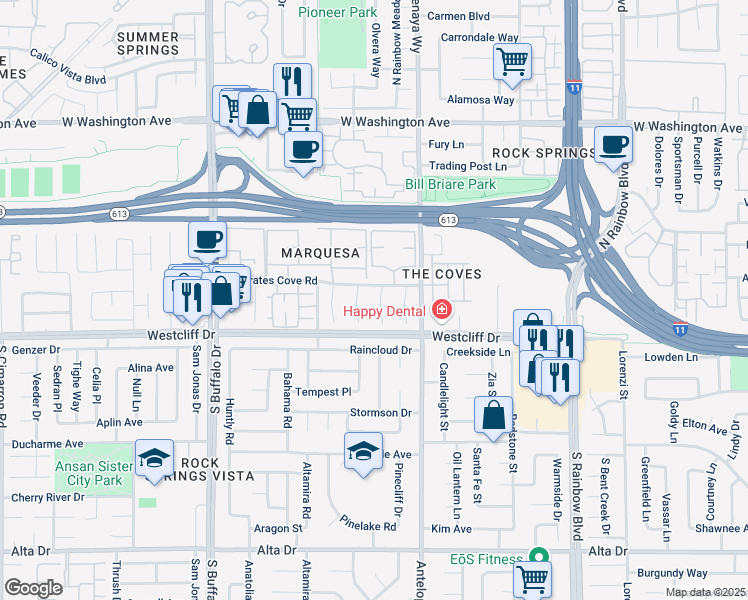 map of restaurants, bars, coffee shops, grocery stores, and more near 220 Lotus Blossom Court in Las Vegas