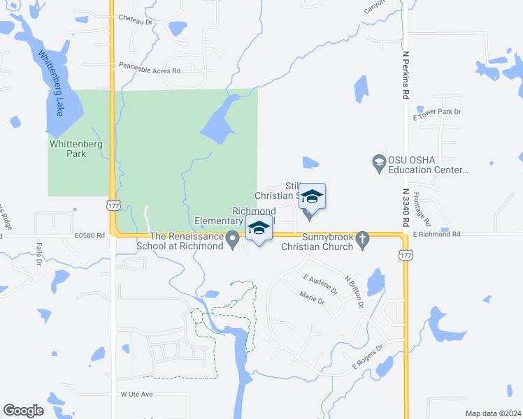 map of restaurants, bars, coffee shops, grocery stores, and more near 5132 North Duncan Street in Stillwater