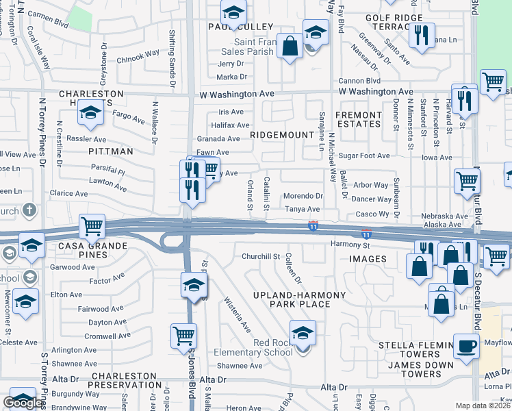 map of restaurants, bars, coffee shops, grocery stores, and more near 209 Catalini Street in Las Vegas