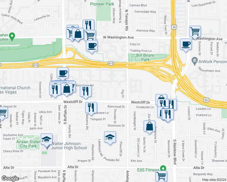 map of restaurants, bars, coffee shops, grocery stores, and more near 220 Lotus Blossom Court in Las Vegas