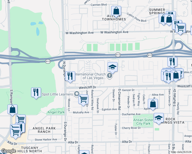 map of restaurants, bars, coffee shops, grocery stores, and more near 8300 North Roland Wiley in Las Vegas