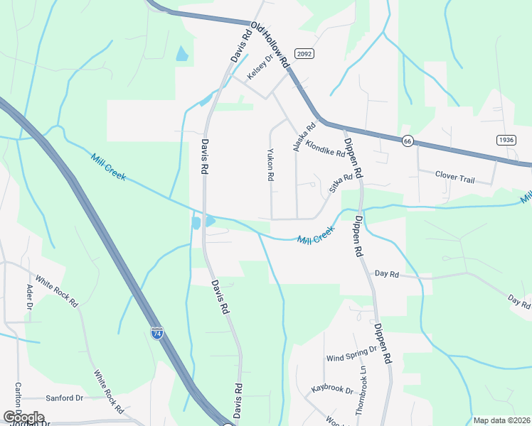 map of restaurants, bars, coffee shops, grocery stores, and more near 5110 Yukon Road in Walkertown