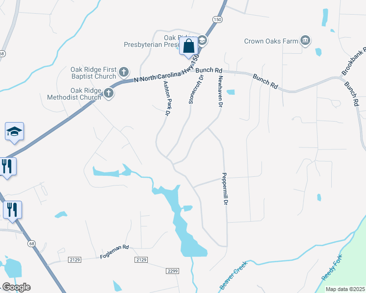map of restaurants, bars, coffee shops, grocery stores, and more near 7892 Newhaven Dr in Oak Ridge