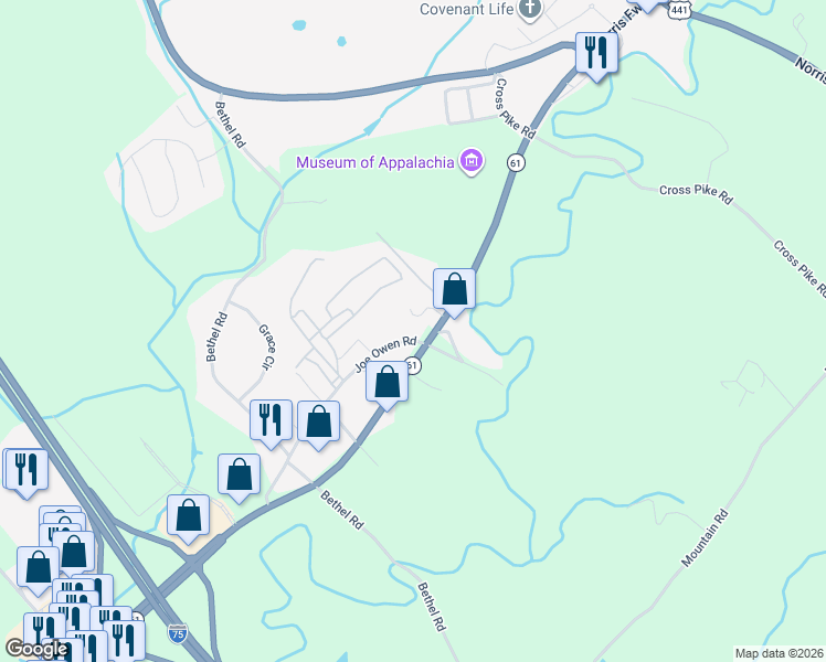map of restaurants, bars, coffee shops, grocery stores, and more near 2710 Andersonville Highway in Clinton