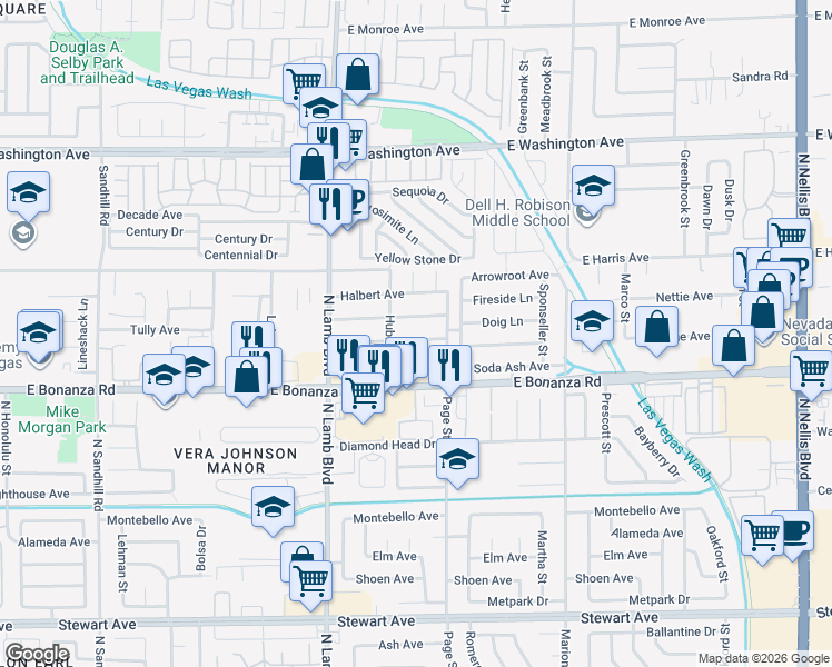 map of restaurants, bars, coffee shops, grocery stores, and more near 4523 Cool Valley Drive in Las Vegas