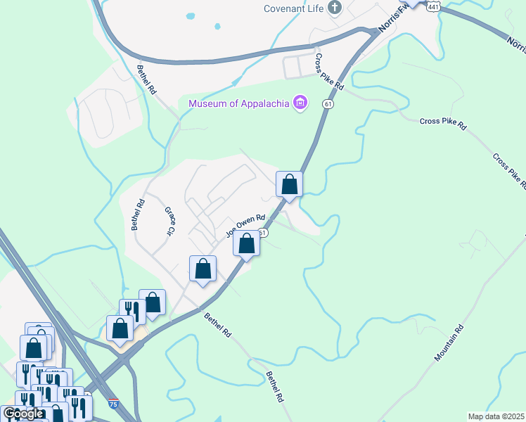 map of restaurants, bars, coffee shops, grocery stores, and more near 2710 Andersonville Highway in Clinton