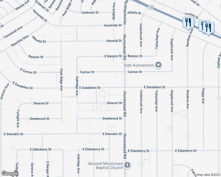map of restaurants, bars, coffee shops, grocery stores, and more near 2891 East Dandelion Street in Pahrump