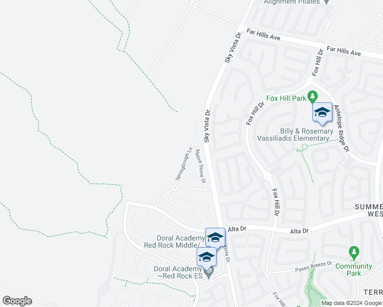 map of restaurants, bars, coffee shops, grocery stores, and more near 172 Springbough Lane in Las Vegas