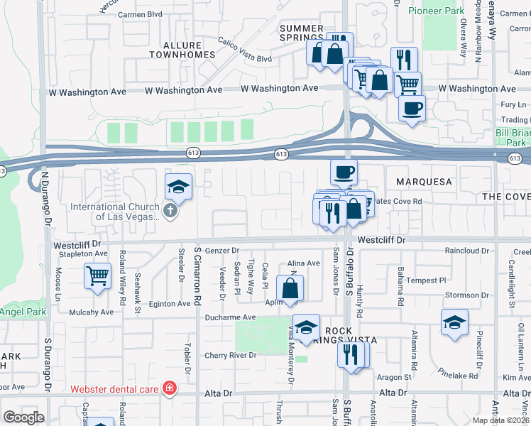 map of restaurants, bars, coffee shops, grocery stores, and more near 129 Farkas Lane in Las Vegas