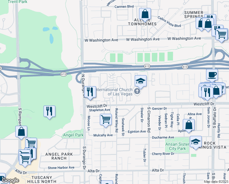 map of restaurants, bars, coffee shops, grocery stores, and more near 8300 North Roland Wiley in Las Vegas