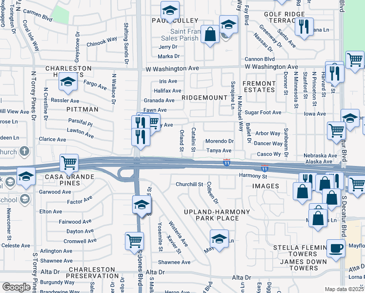 map of restaurants, bars, coffee shops, grocery stores, and more near 209 Catalini Street in Las Vegas