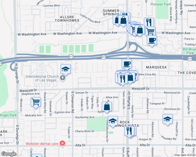 map of restaurants, bars, coffee shops, grocery stores, and more near 129 Farkas Lane in Las Vegas