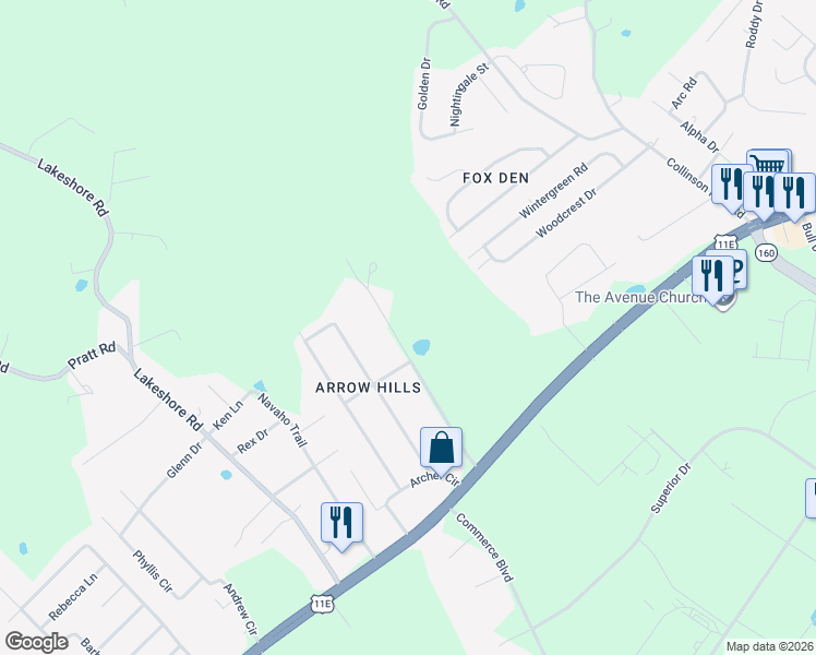 map of restaurants, bars, coffee shops, grocery stores, and more near 515 Old Poplar Ridge Road in Talbott