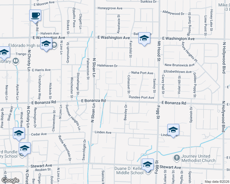 map of restaurants, bars, coffee shops, grocery stores, and more near 853 South Havencrest Drive in Las Vegas