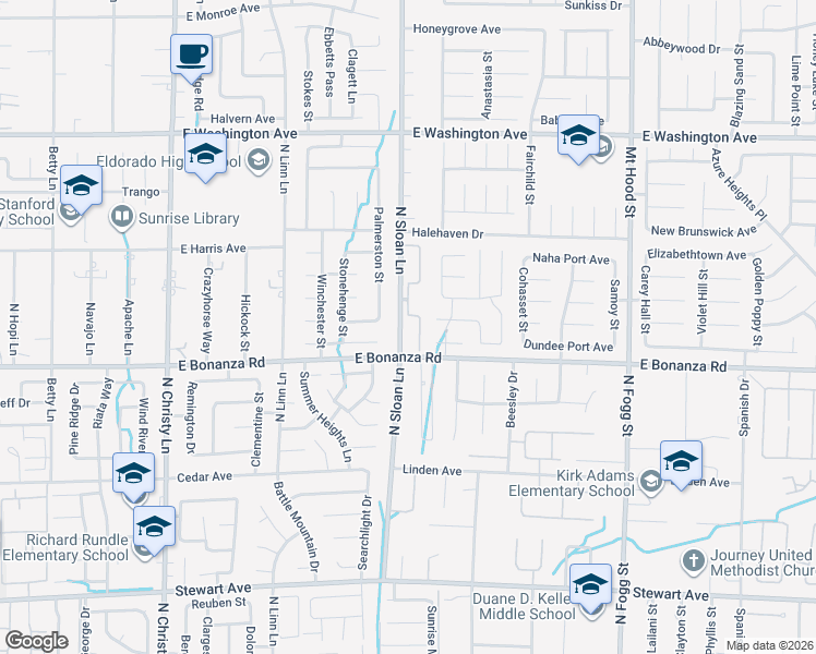 map of restaurants, bars, coffee shops, grocery stores, and more near 840 North Sloan Lane in Las Vegas