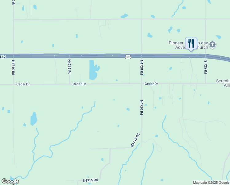 map of restaurants, bars, coffee shops, grocery stores, and more near 5771 Cedar Drive in Colcord