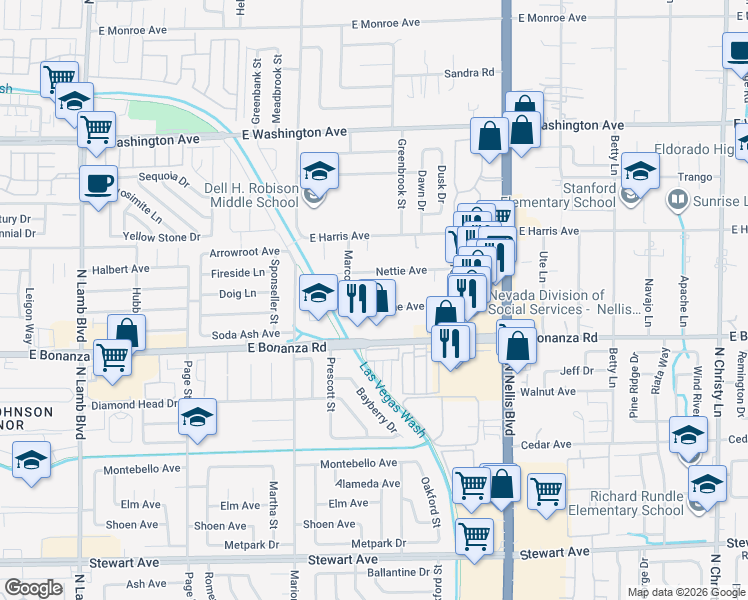 map of restaurants, bars, coffee shops, grocery stores, and more near 4848 Irene Avenue in Las Vegas