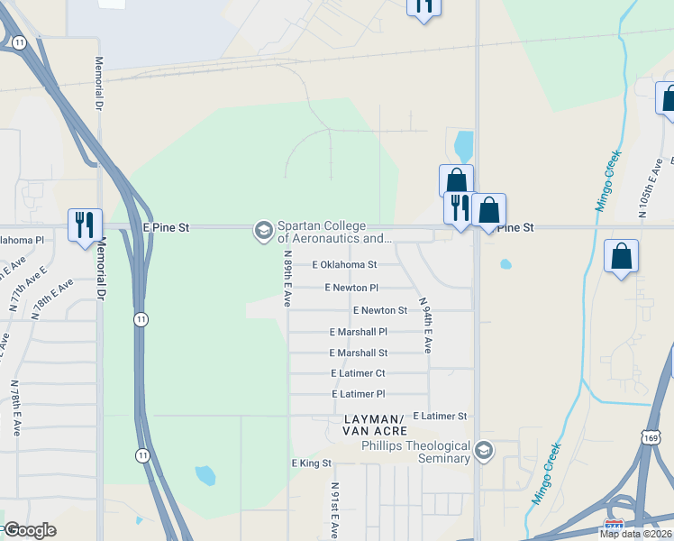 map of restaurants, bars, coffee shops, grocery stores, and more near 8952 East Oklahoma Street in Tulsa