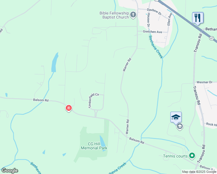 map of restaurants, bars, coffee shops, grocery stores, and more near 4443 Timberfield Drive in Pfafftown