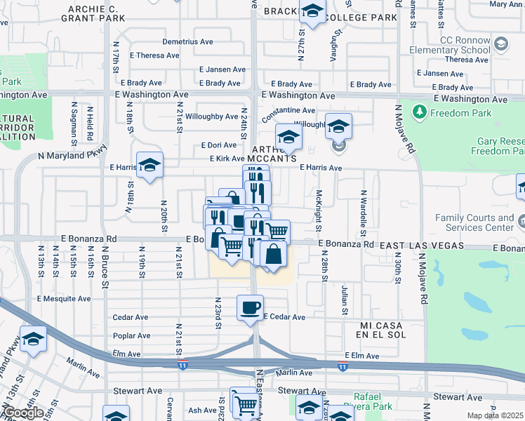 map of restaurants, bars, coffee shops, grocery stores, and more near 640 Poppy Lane in Las Vegas