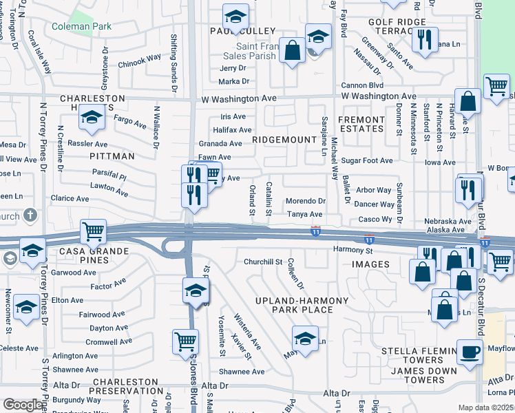 map of restaurants, bars, coffee shops, grocery stores, and more near 209 Catalini Street in Las Vegas