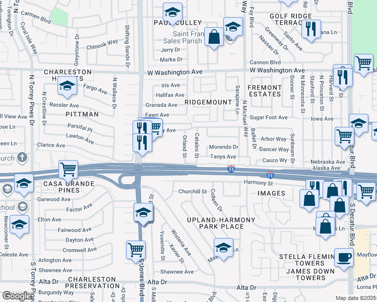 map of restaurants, bars, coffee shops, grocery stores, and more near 209 Catalini Street in Las Vegas