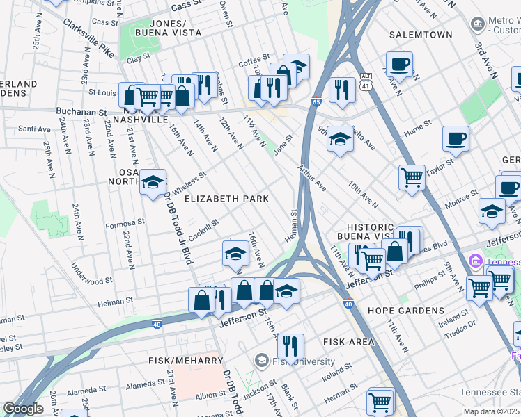 map of restaurants, bars, coffee shops, grocery stores, and more near 1532 14th Avenue in Nashville