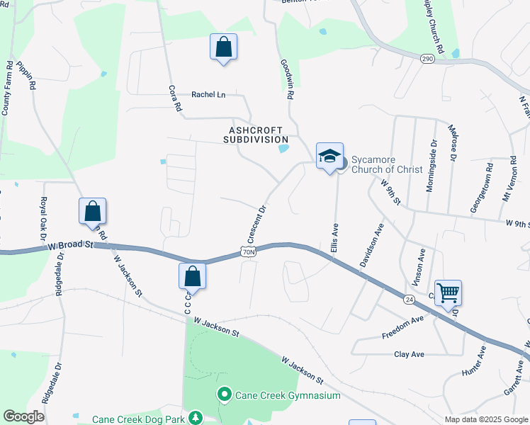 map of restaurants, bars, coffee shops, grocery stores, and more near 1340 Crescent Drive in Cookeville