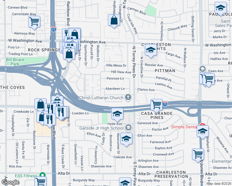 map of restaurants, bars, coffee shops, grocery stores, and more near 6508 Dinning Avenue in Las Vegas