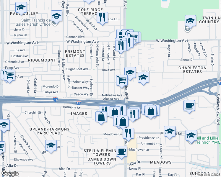 map of restaurants, bars, coffee shops, grocery stores, and more near 200 North Princeton Street in Las Vegas