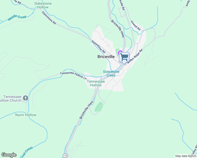 map of restaurants, bars, coffee shops, grocery stores, and more near 102 Tennessee Hollow Lane in Briceville