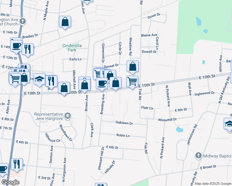 map of restaurants, bars, coffee shops, grocery stores, and more near 951 East 10th Street in Cookeville