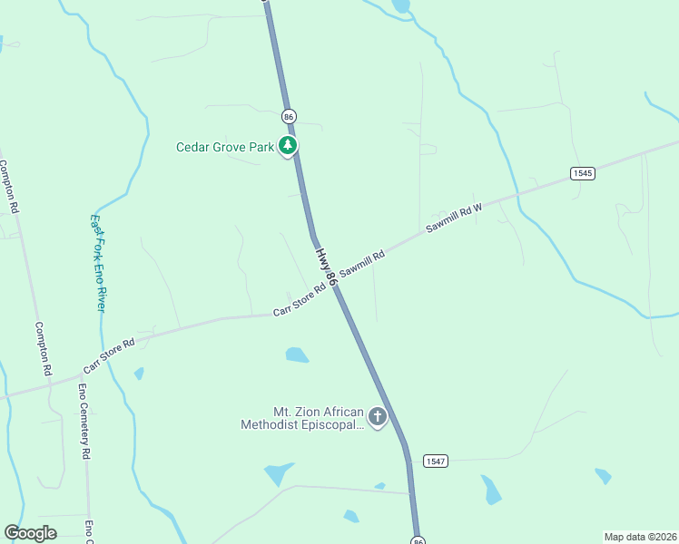 map of restaurants, bars, coffee shops, grocery stores, and more near 5601 North Carolina 86 in Cedar Grove