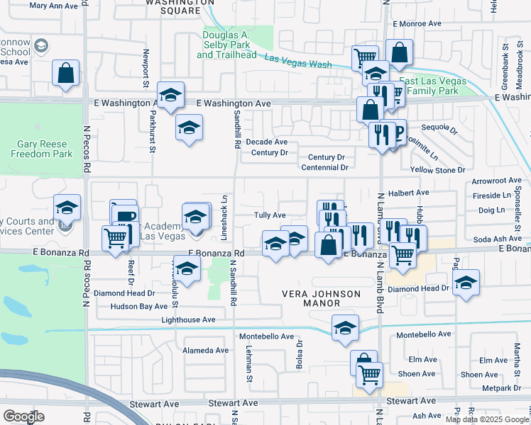 map of restaurants, bars, coffee shops, grocery stores, and more near 700 North Hidden Desert Way in Las Vegas