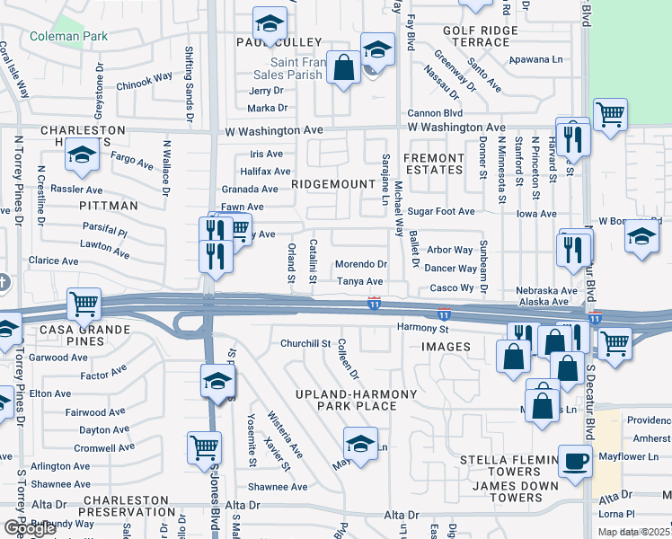 map of restaurants, bars, coffee shops, grocery stores, and more near 5605 Morendo Drive in Las Vegas