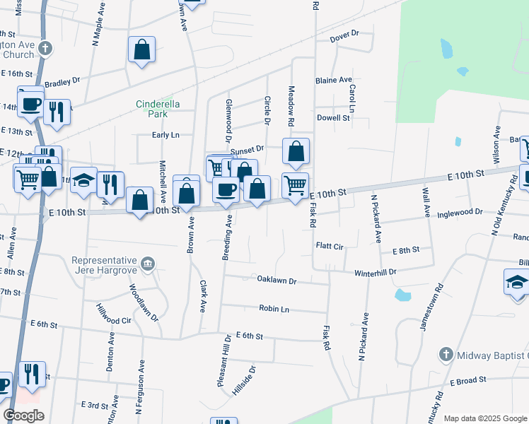 map of restaurants, bars, coffee shops, grocery stores, and more near 971 Magnolia Court in Cookeville