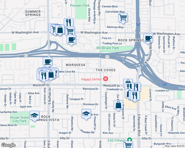 map of restaurants, bars, coffee shops, grocery stores, and more near 220 Lotus Blossom Court in Las Vegas