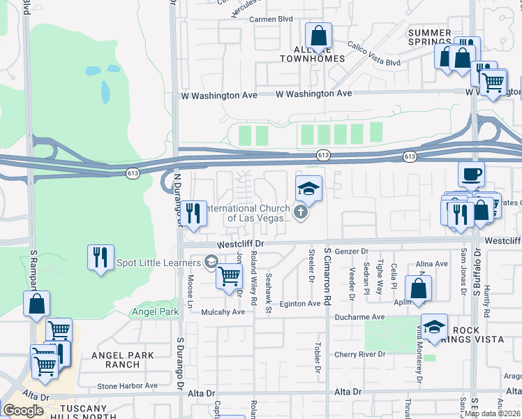 map of restaurants, bars, coffee shops, grocery stores, and more near 8300 North Roland Wiley in Las Vegas