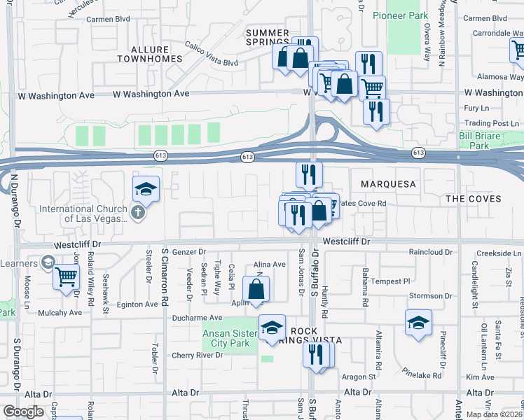 map of restaurants, bars, coffee shops, grocery stores, and more near 120 Worthen Circle in Las Vegas